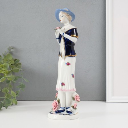 Souvenir Ceramics "Madmoiselle in a hat with a rose in the hands" Cobalt 28x7.5x8.5 cm-2