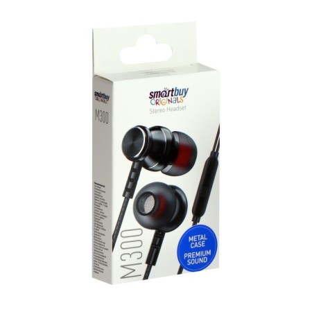 Smartbuy M300 headphones, vacuum, microphone, 103 dB, 16 Ohm, 3.5 mm, 1.1 m, black-2