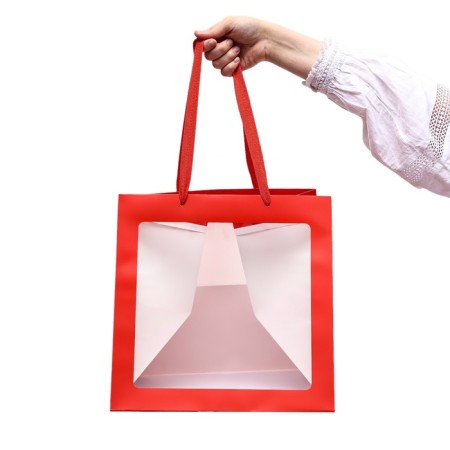 Crafts with a square bottom and window, 30 x 30 x 30 cm, red