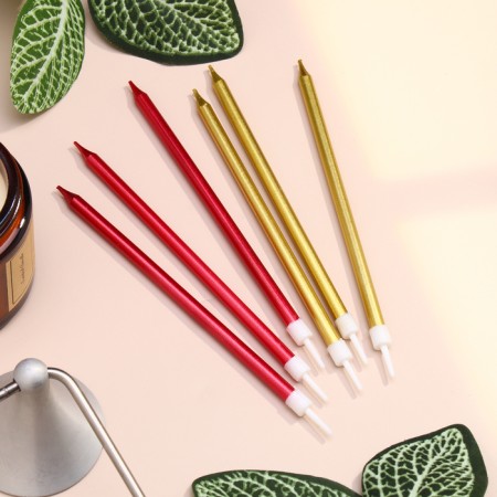 Candles in the cake "Royce", 6 pcs, tall, 13 cm, burgundy and gold-3