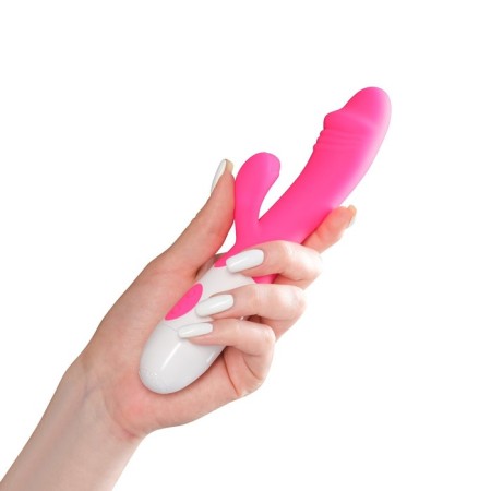 Vibrator - "wow" rabbit, clitoris stimulator and dots G, IP67, pink-5