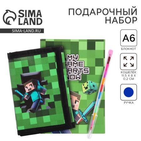 Gift set for the boy "Play now", wallet, notebook, pencil