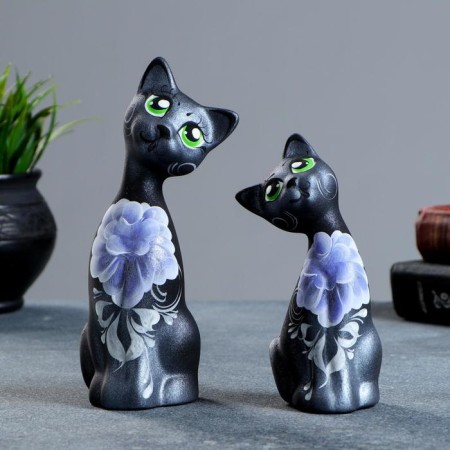 Figure "Love Cats Eared" 6x7x17cm Black/Silver (set 2pcs)-3