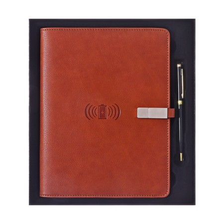 Organizer on the rings, PVC, A5.140 liters, cage, with a pen, gifts. Box, flash drive, brown charging