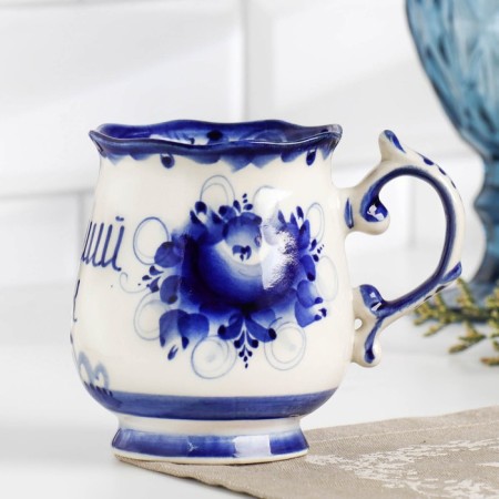 Mug "Morning. Best husband", gzhel, porcelain, 11x12 cm-1