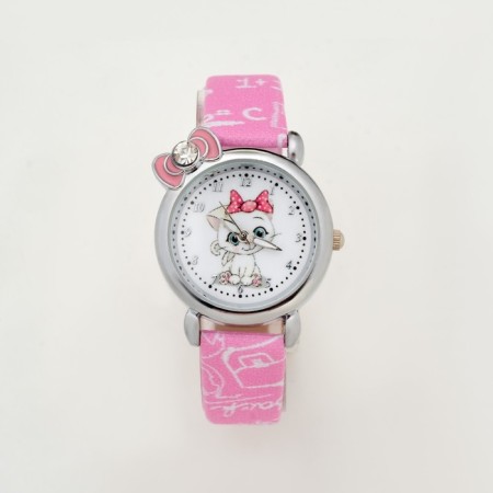 Watch of wrist -quartz children's "cat", pink