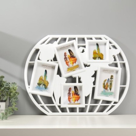 Photo frame plastic in 5 photos 10x10, 10x15 cm "Map" White 44x55 cm