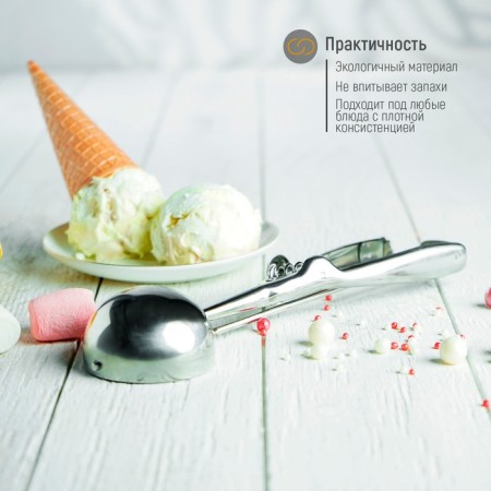 Spoon for ice cream, 22 cm, 50 ml, chrome color-4