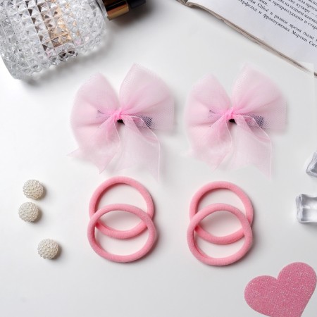 Hair Set "Coquette" (4 gum 4 cm, 2 clamps 7 cm) Tenderness, pink-1