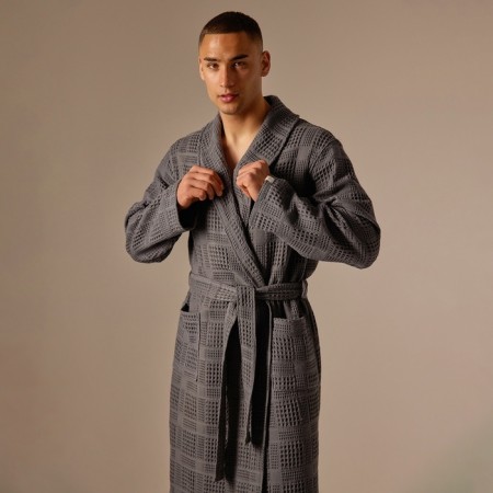 Wafel dressing gown Male SL Home: Chess "Grig Sandre", size M, 100% cotton, 340 g/m2-4