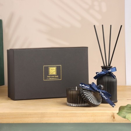 Set of diffuser 100 ml+candle 6x9 cm, black gentleman, black-1