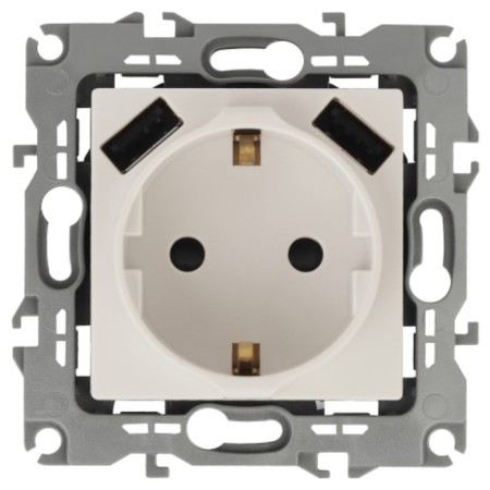 2p+E 16A-250V socket, curtains. with 2xusb 5V-3a, era12, ivory