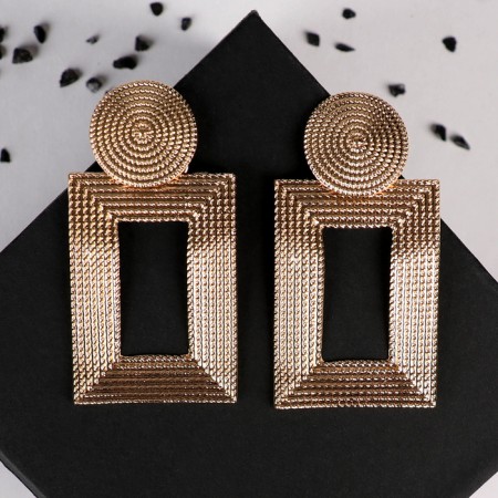 Earrings Metal "Athena" circle and rectangle, color gold-1