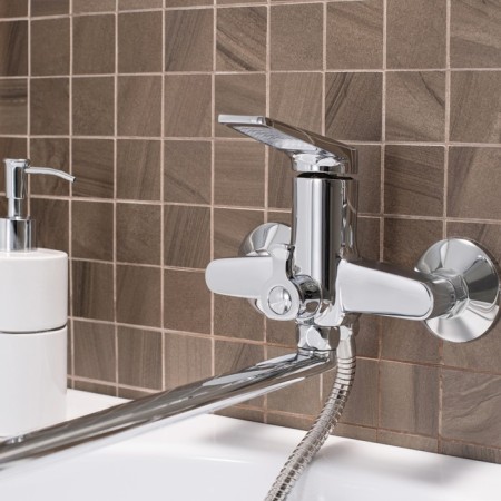 Bath mixer "RMS" SL121-006E, pour 350 mm, shower set, brass, chrome-2