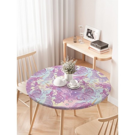 Tables on the table “Unicorns with butterflies”, round, oxford, elastic band, size 120x120 cm, diameter 75-100 cm-2