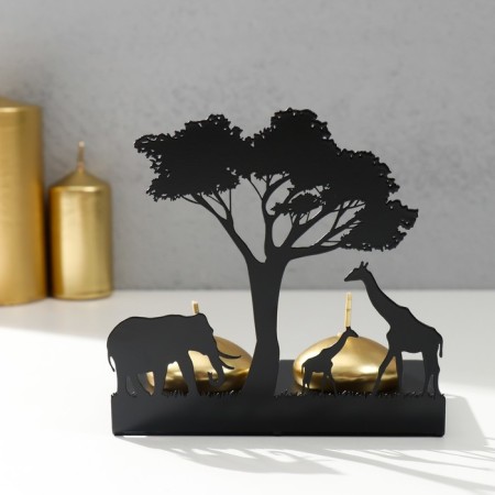 Summary Metal for 2 candles "Africa giraffes" black 15.2x15x6.8 cm-1