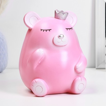 Piggy bank "Bear with the crown" pink, 17cm
