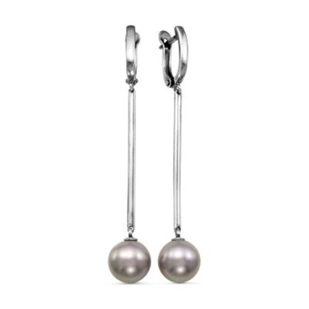 Earrings hanging sovereign with oxidation "pearls", color gray color