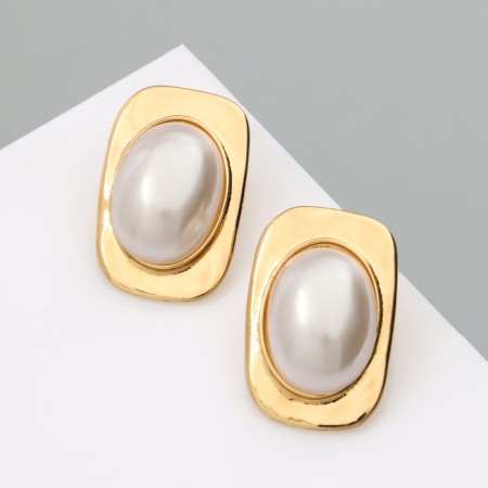 Earrings with pearls "atmosphere" rectangle, white color in gold-1