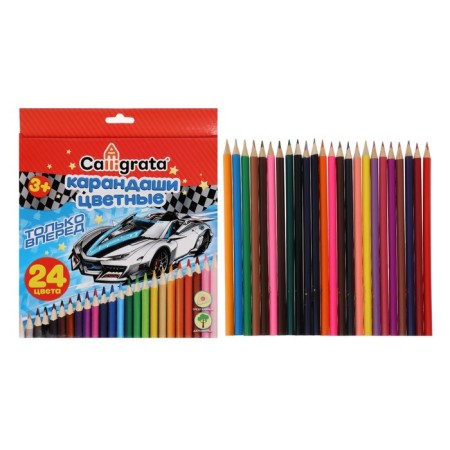 Pencils 24 colors "machine", wooden case, triangular-3