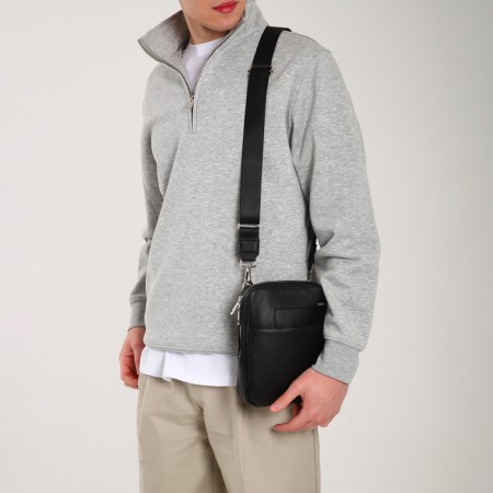 Male bag over the shoulder, Textura, artificial leather, black color-7