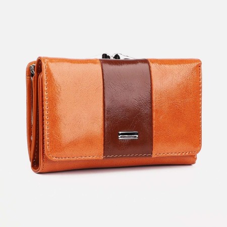 Women's wallet on the button, orange color
