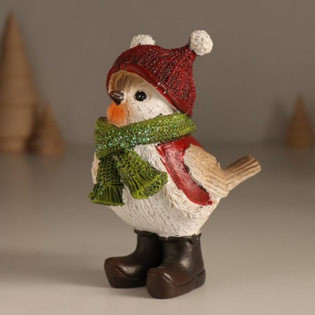 Souvenir Polystone "A bird in a vest, a knitted hat with pompons" 6x10.5x12 cm-3