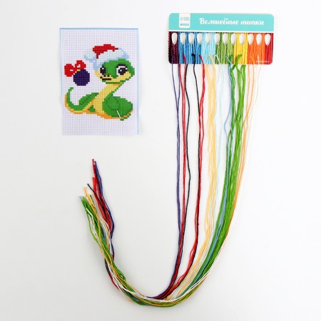 Cross -stitching for children for the New Year “Snake in a hat”, 14 x 10 cm, New Year's set for creativity-4