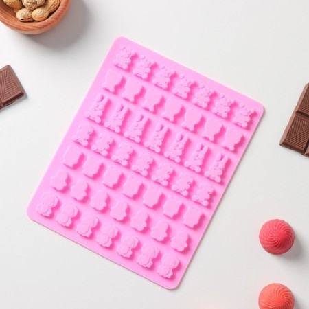 Form for marmalade Dolyan Zoo, silicone, 18.5 × 15 × 0.5 cm, 49 cells (2 × 1.5 cm), pink color-1