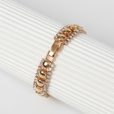 Bracelet with rhinestones "shine" thread in circles, white color in gold, 18 cm-6