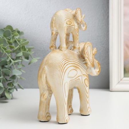 Polystone souvenir "White Elephant with an elephant on the back, with gold - layers" 16x7x19.5 cm-2