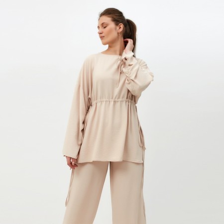 Women's costume (tunic, trousers) minku: casual collection beige color, size 54-3