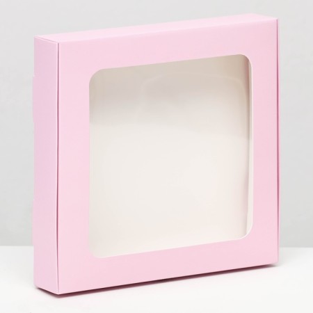 Self -charged box with a pink window, 16 x 16 x 3 cm