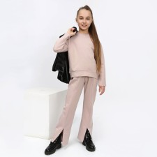 Suit for a girl (jumper, trousers), beige color, height 128-134 cm