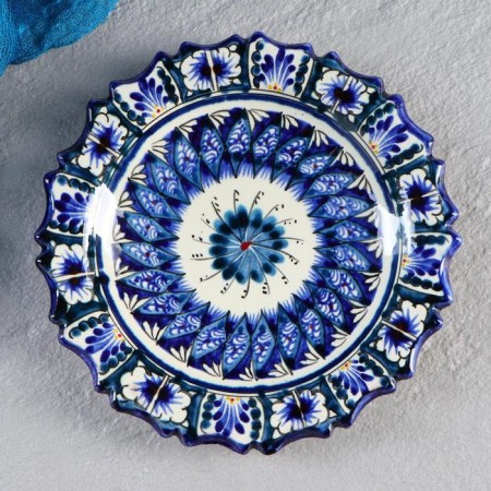 Plate of the Rishtan ceramics "Flowers", blue, embossed, 17cm-4