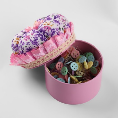 A needleman with a casket for storing little things, 8 × 7.8 × 7.8 cm, pink color-4