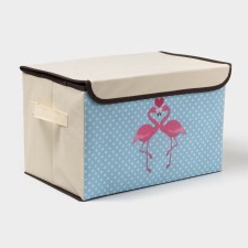 Stellid box for storage with a flamingos lid, 39 × 25 × 25 cm, beige color