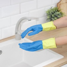 Gloves of household rubber shares, size L, dense, 80 g, color mix