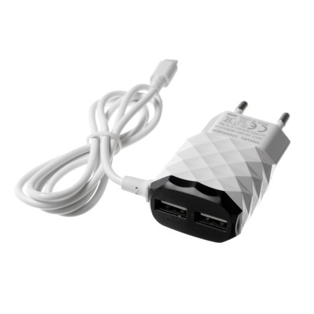 Network charger Luazon LCC-25, 2 USB, Lightning, 1 A, 1 m, black and white