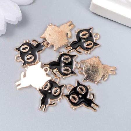 Decor for creativity Metal, enamel "Puke -eyed cat" Black 1.4x2 cm-2