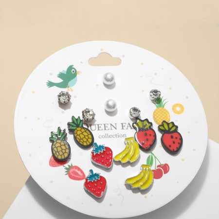 Pusets 7 pairs "Week" fruits, colored in silver-1