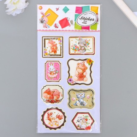 Plastic sticker, two -layer cardboard "Cute Beasts" with a gold stroke 26.5x13 cm
