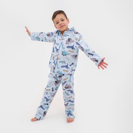 Pajama nursery from a flannel (shirt, trousers) KAFTAN "Dino", size 122-128, blue-5