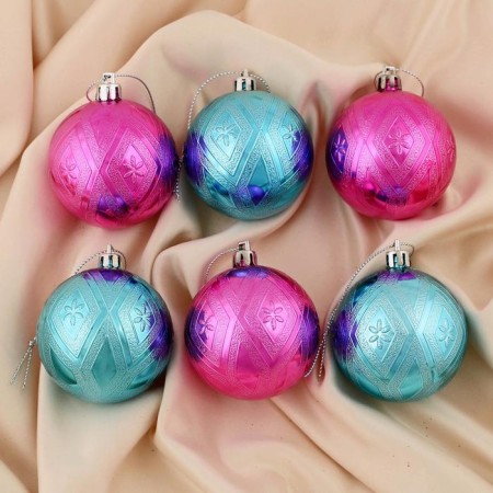 Set of balls plastic D-6 cm, 6 pcs "Flowering" pink blue