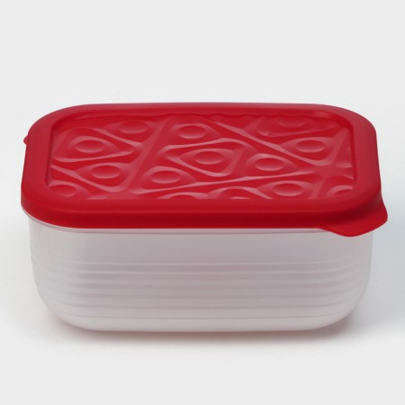The container is plastic with the lid Flexo, 1.9 l, the color is red-8