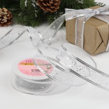 Kapron tape with metal thread “Squeezes”, 25 mm × 2.7 ± 0.5 m, silver color