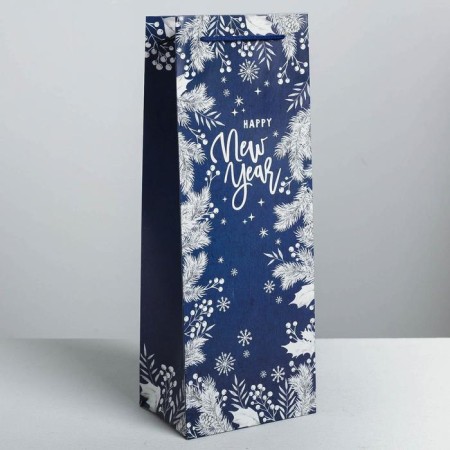 Package for a Kraft bottle "Happy New Year!", 13 x 36 x 10 cm, New Year-1