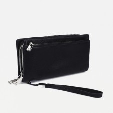 Male purse on lightning, department for bills, for maps, for coins, black color