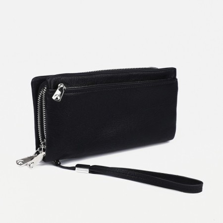 Male purse on lightning, department for bills, for maps, for coins, black color