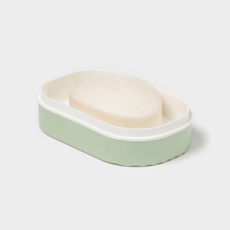 Road soap dish with a “relief” lid, plastic, 11.5 × 7.5 × 4 cm, pistachio-4